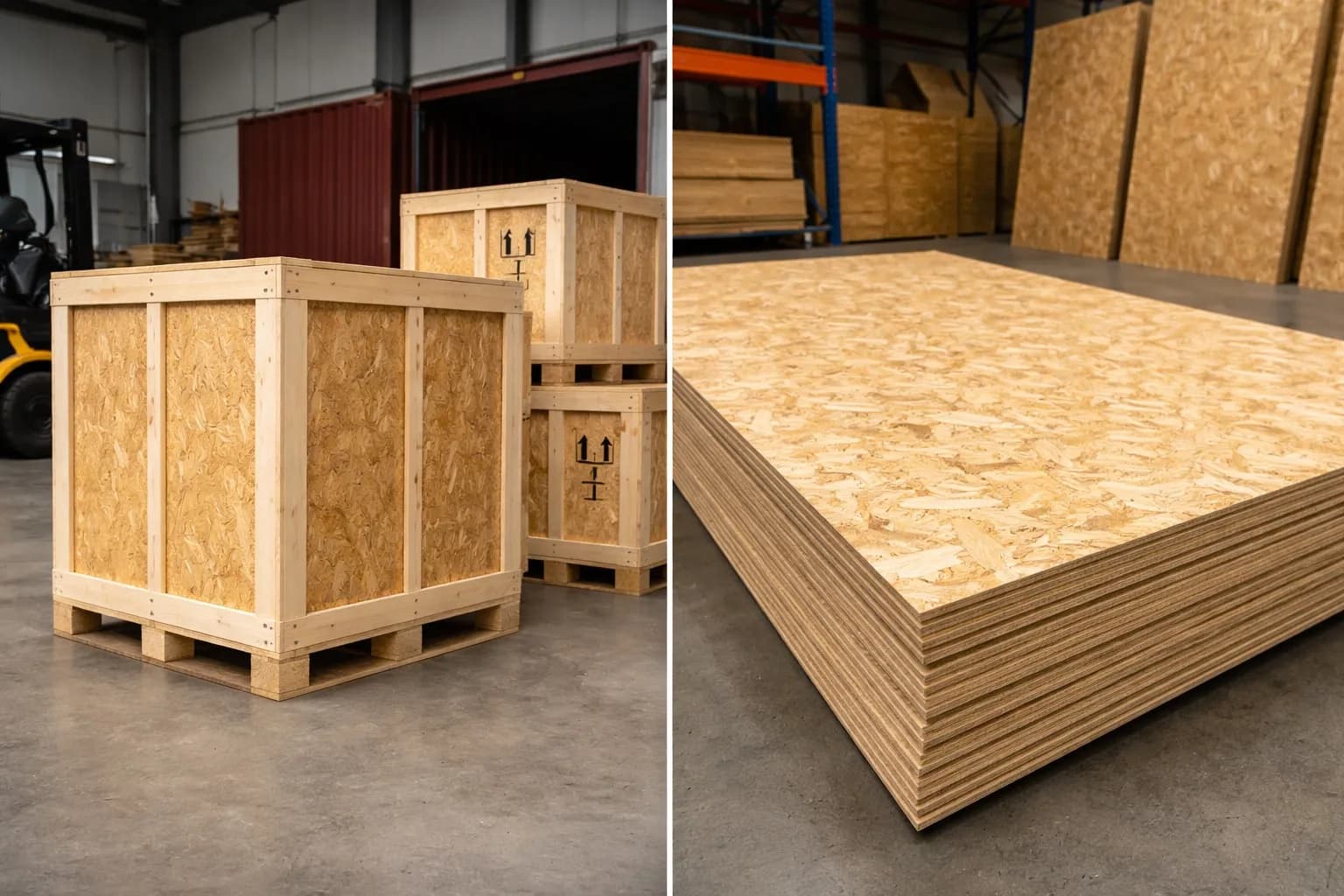 Wood crating and packaging materials for secure industrial shipping and export